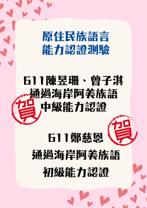 通過海岸阿美族語中級能力認證