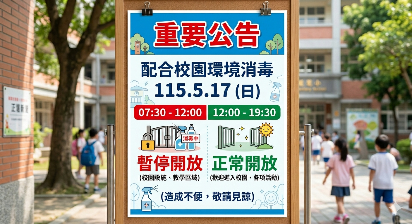 1150517校園消毒開放時間異動公告